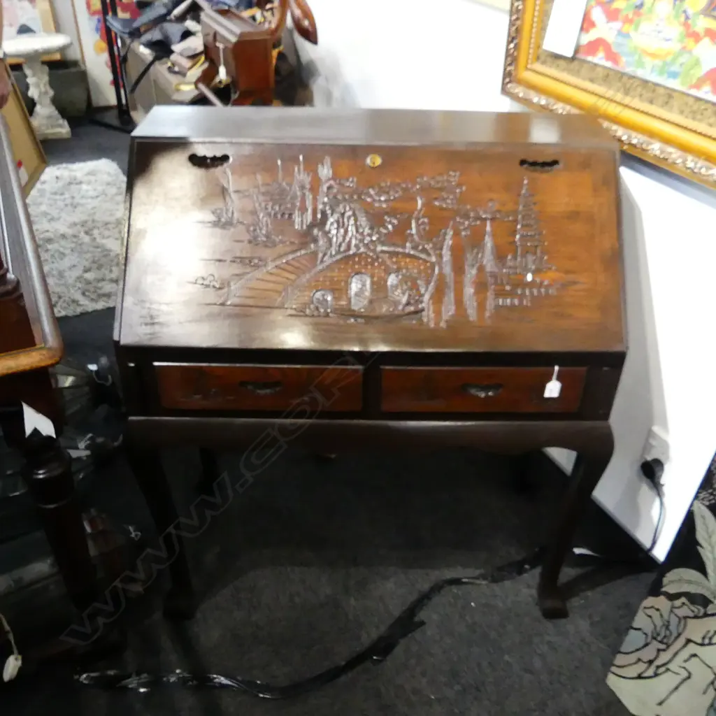 DROP FRONT DESK w. CHINESE CARVINGS 920x475x1065mm Image 1++