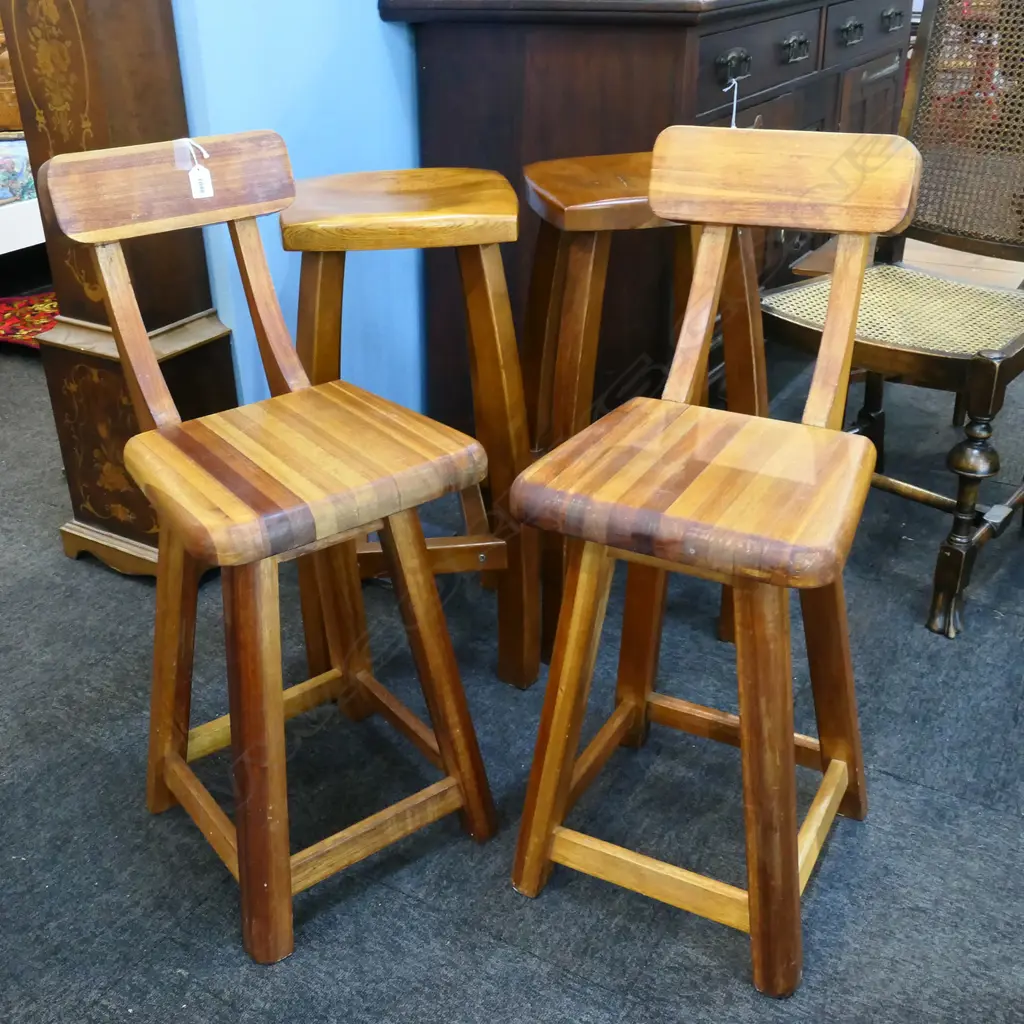 2 PRS WOODEN STOOLS H.730mm - ONE PR w. BACK SUPPORT Image 1++