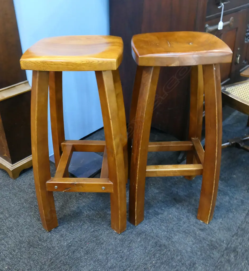 2 PRS WOODEN STOOLS H.730mm - ONE PR w. BACK SUPPORT Image 1++