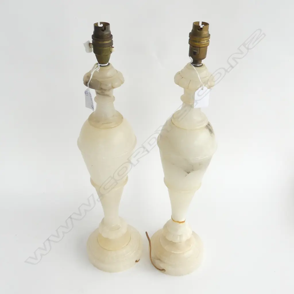 PAIR TALL (H.45CM) MARBLE ELECTRIC LAMPBASES ONE REPAIRED Image 1++