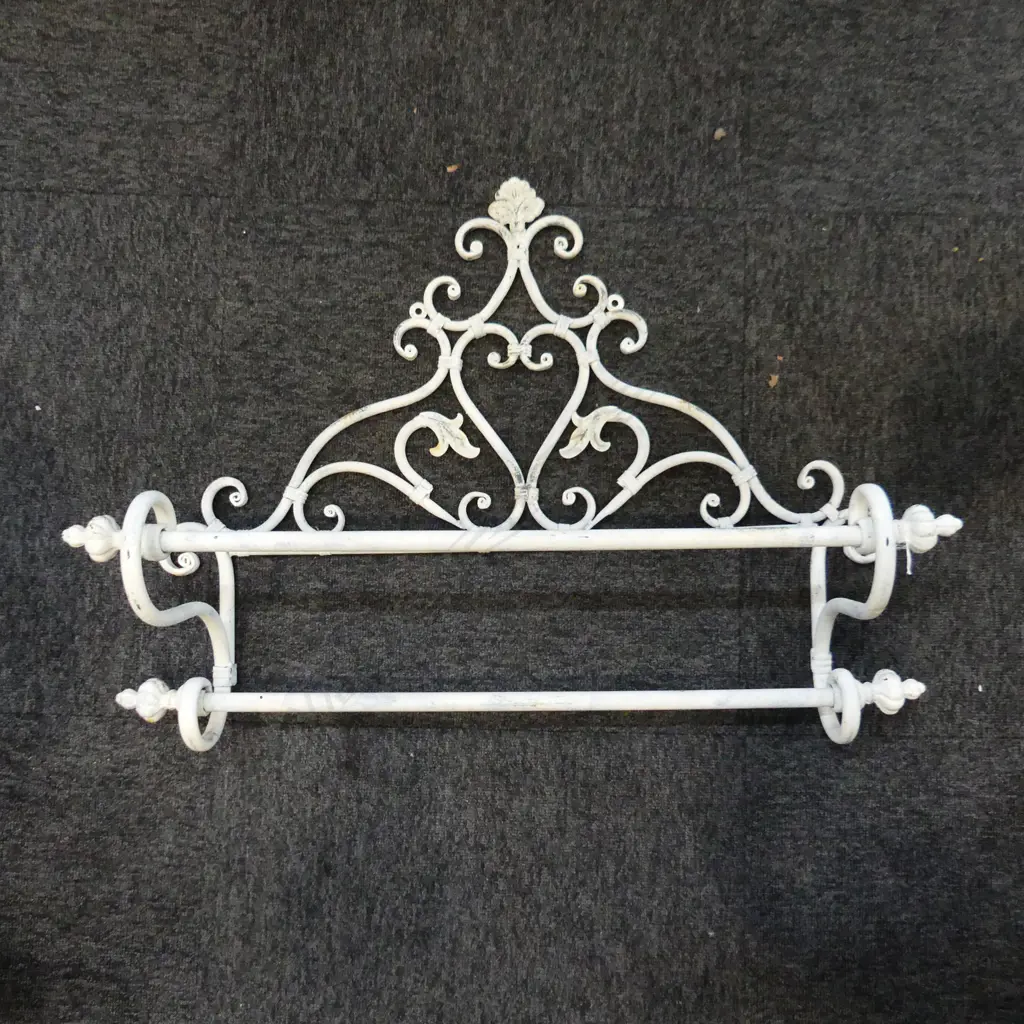 FRENCH STYLE WHITE METAL 2 RAIL TOWEL RACK W.720mm Image 1++