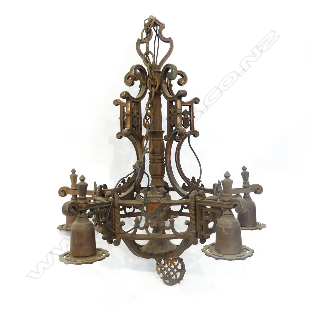 VINTAGE 5 ARM SPANISH COLONIAL STYLE CHANDELIER LIGHT FITTING H.550 / 500mm dia Image 1++