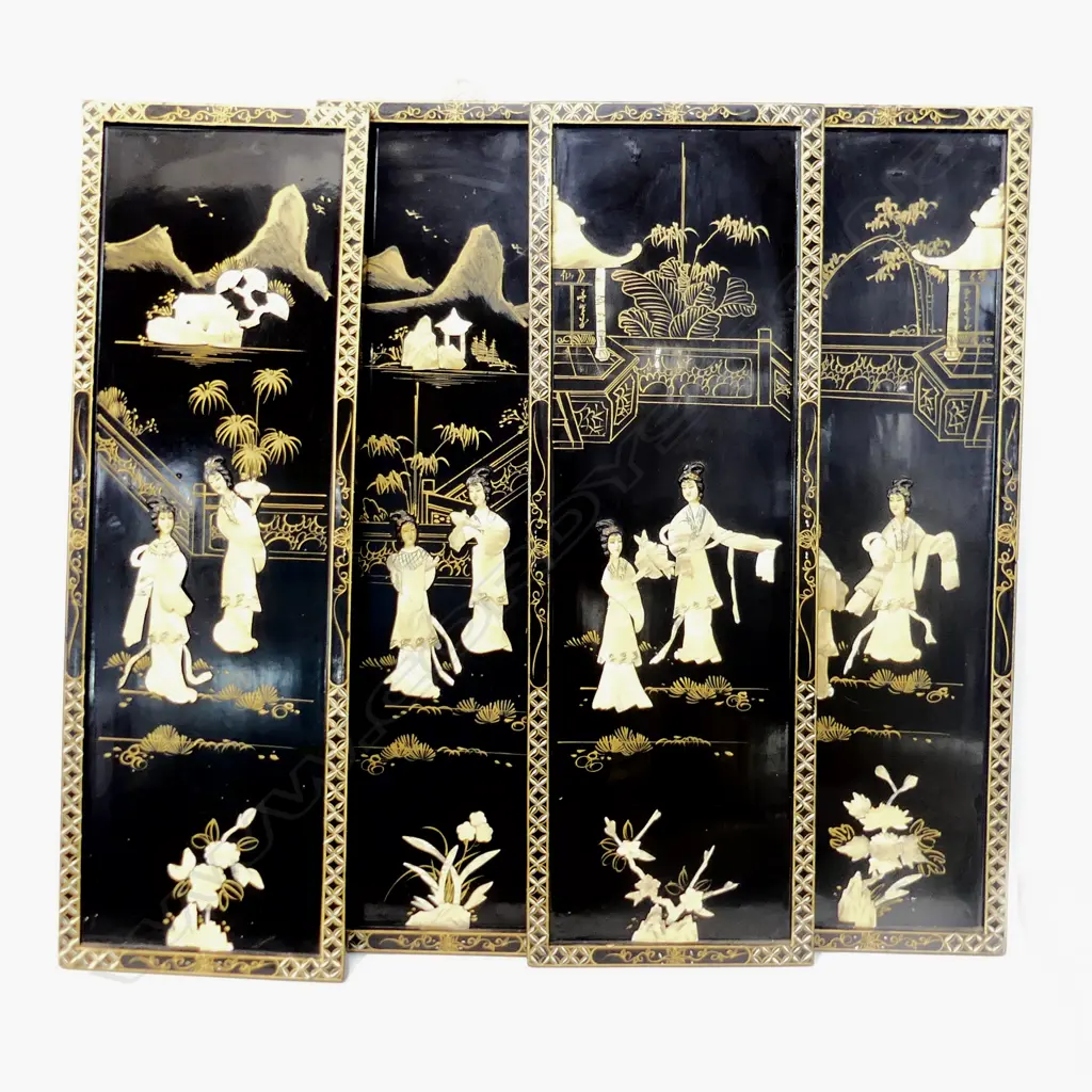 4 ASIAN BLACK LACQUER PANELS 920x310mm Image 1++