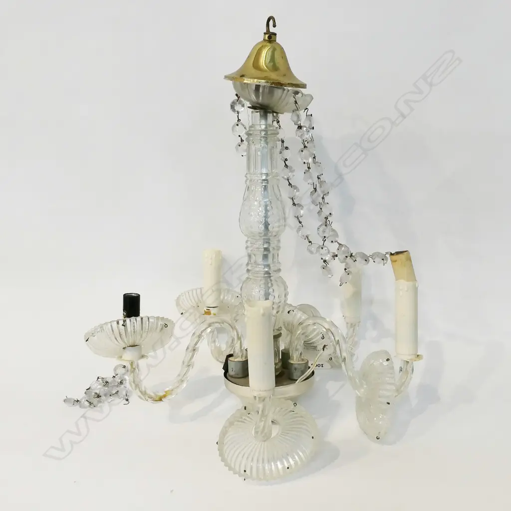 5 LIGHT PRESSED GLASS CHANDELIER H.350 / 400mm dia  FAULTS Image 1++