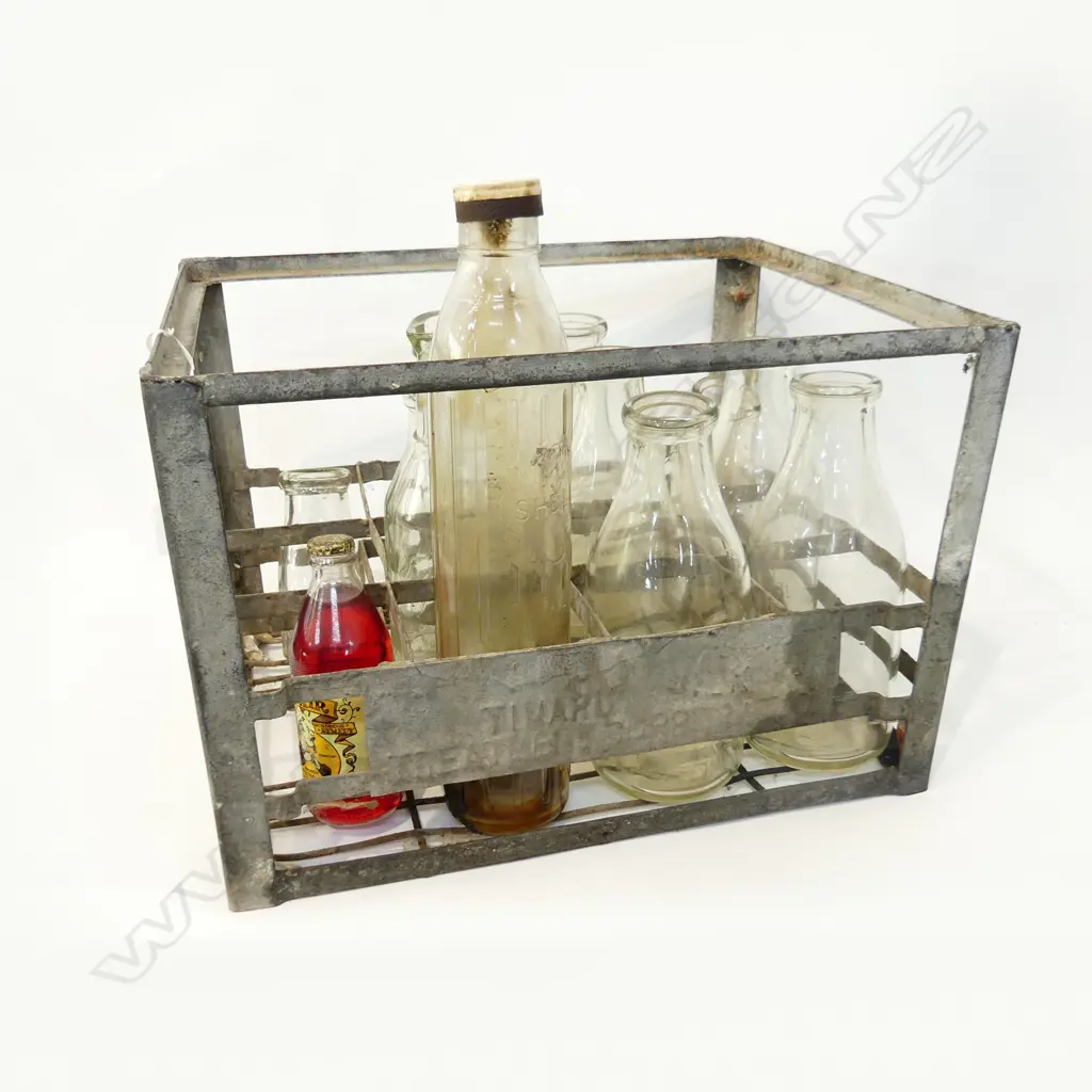 LG VINTAGE METAL CRATE WITH ASST VINTAGE BOTTLES Image 1++