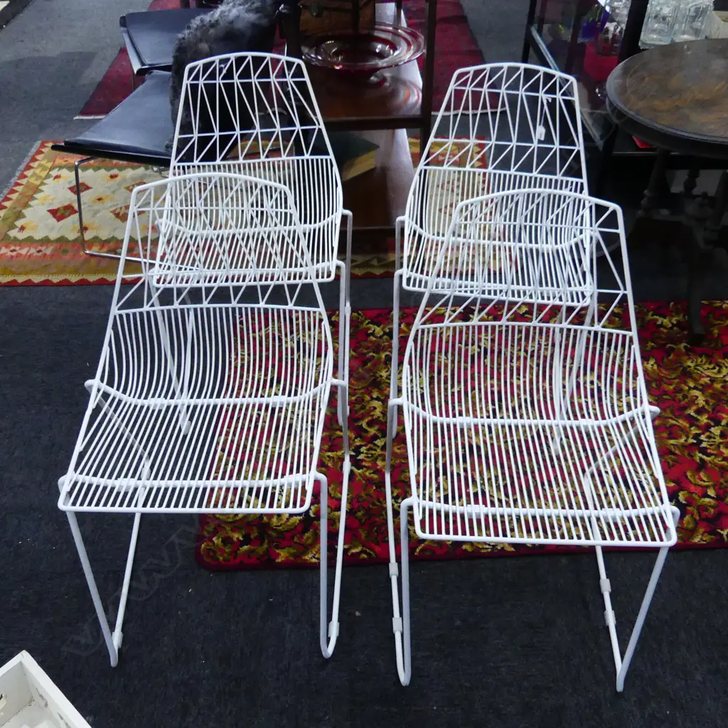4 WHITE WIRE FRAME CHAIRS Image 1++