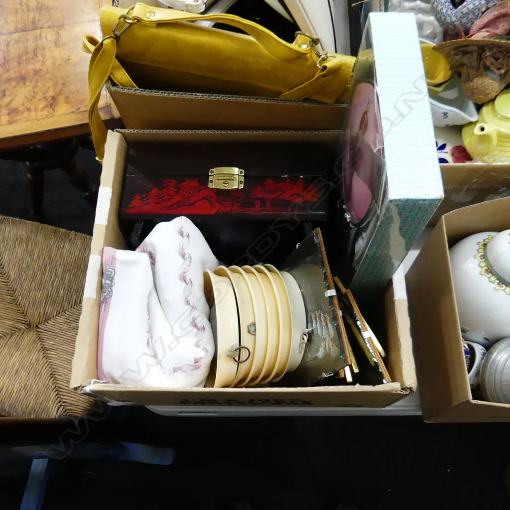 BOX ASST BALLET THEMED ITEMS INCL LG TABLECLOTH, HAND MIRROR & BRUSH SET, MINIATURE FRAMED PRINTED, MUSIC BOX ETC.. Image 1++