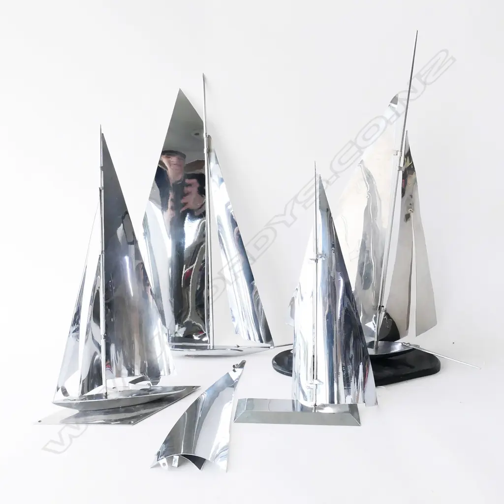 4 INCOMPLETE ART DECO CHROME YACHTS, PLUS 2 SPARE SALES, H. 320-480mm Image 1++