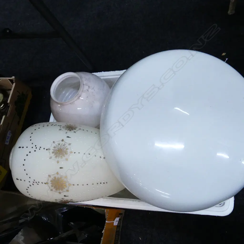 BOX LOT ASST. VINTAGE GLASS LIGHT SHADE FITTINGS Image 1++