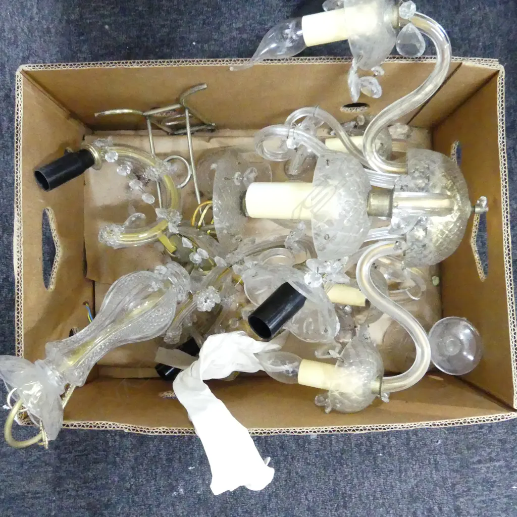 BOX LOT 2 CRYSTAL CHANDELIERS; 3 ARM & 10 ARM / 5 LIGHT Image 1++