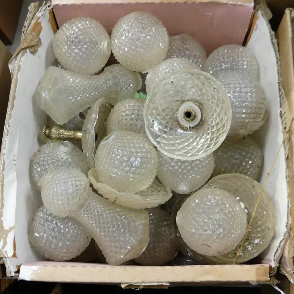 BOX LOT ASST. RETRO PRESSED GLASS CHANDELIER FITTINGS Image 1++