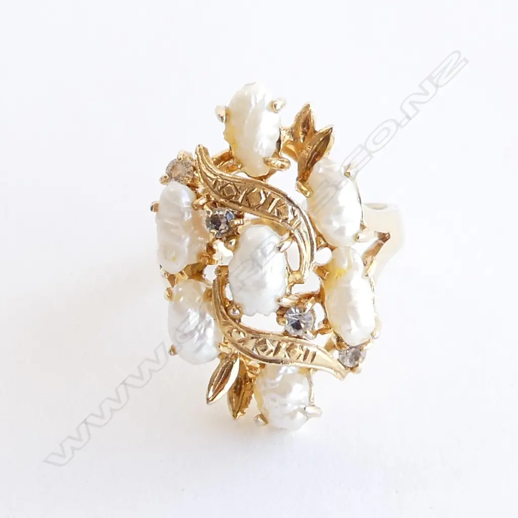 GOLD PLATE & MULTI PEARL FANCY RING SIZE L 1/2 Image 1++