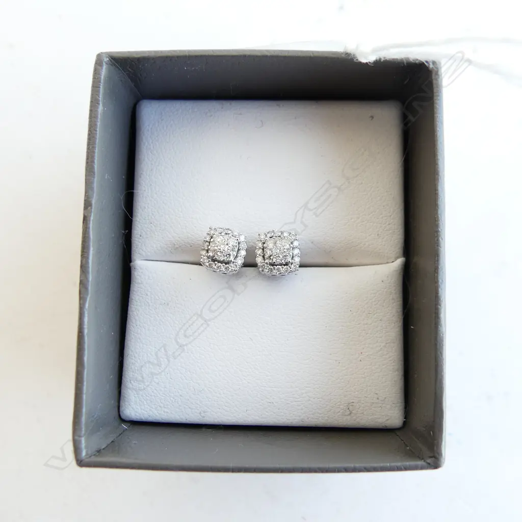 PAIR 10CT WHITE GOLD AND DIAMOND CLUSTER STUD EARRINGS (CERTIFICATE) Image 1++
