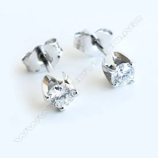 PR 9CT W/GOLD DIAMOND SOLIATIRE STUD EARRINGS TDW.0.35CT G/H SI1-2