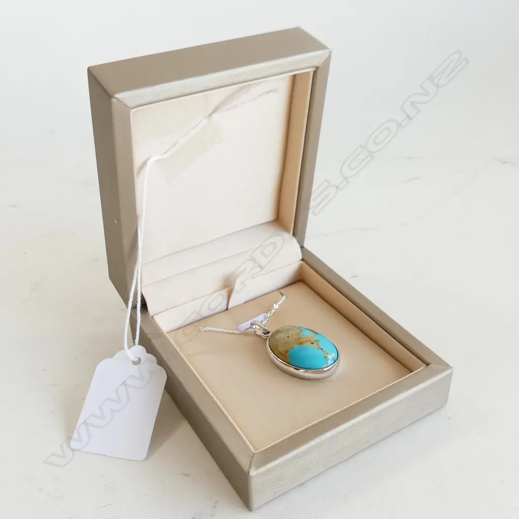 SILVER AND TURQUOISE PENDANT ON CHAIN Image 1++