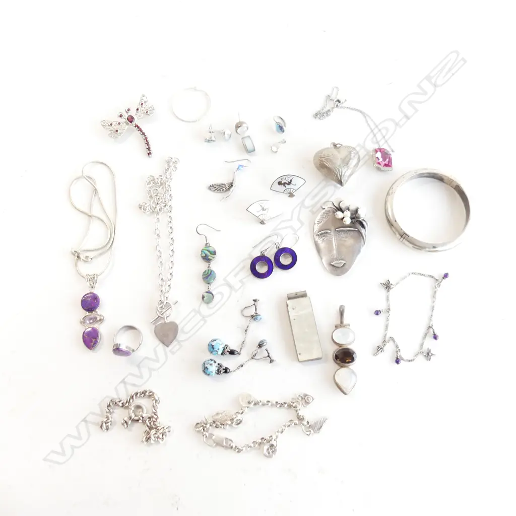 ASST. 925 SILVER JEWELLERY INCL. DRAGONFLY BROOCH ETC 202 GRAMS Image 1++