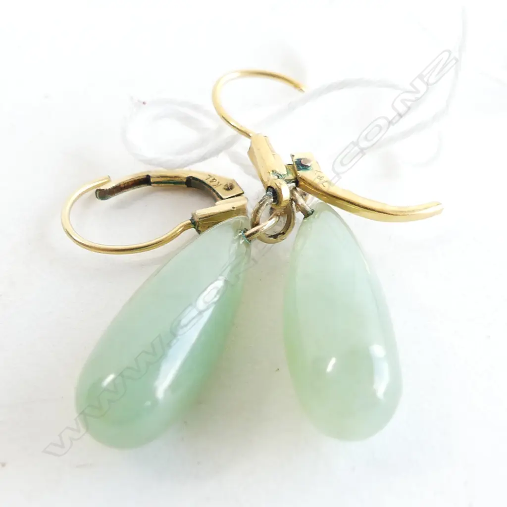 PR 14CT ROLLED GOLD & JADEITE EARRINGS Image 1++