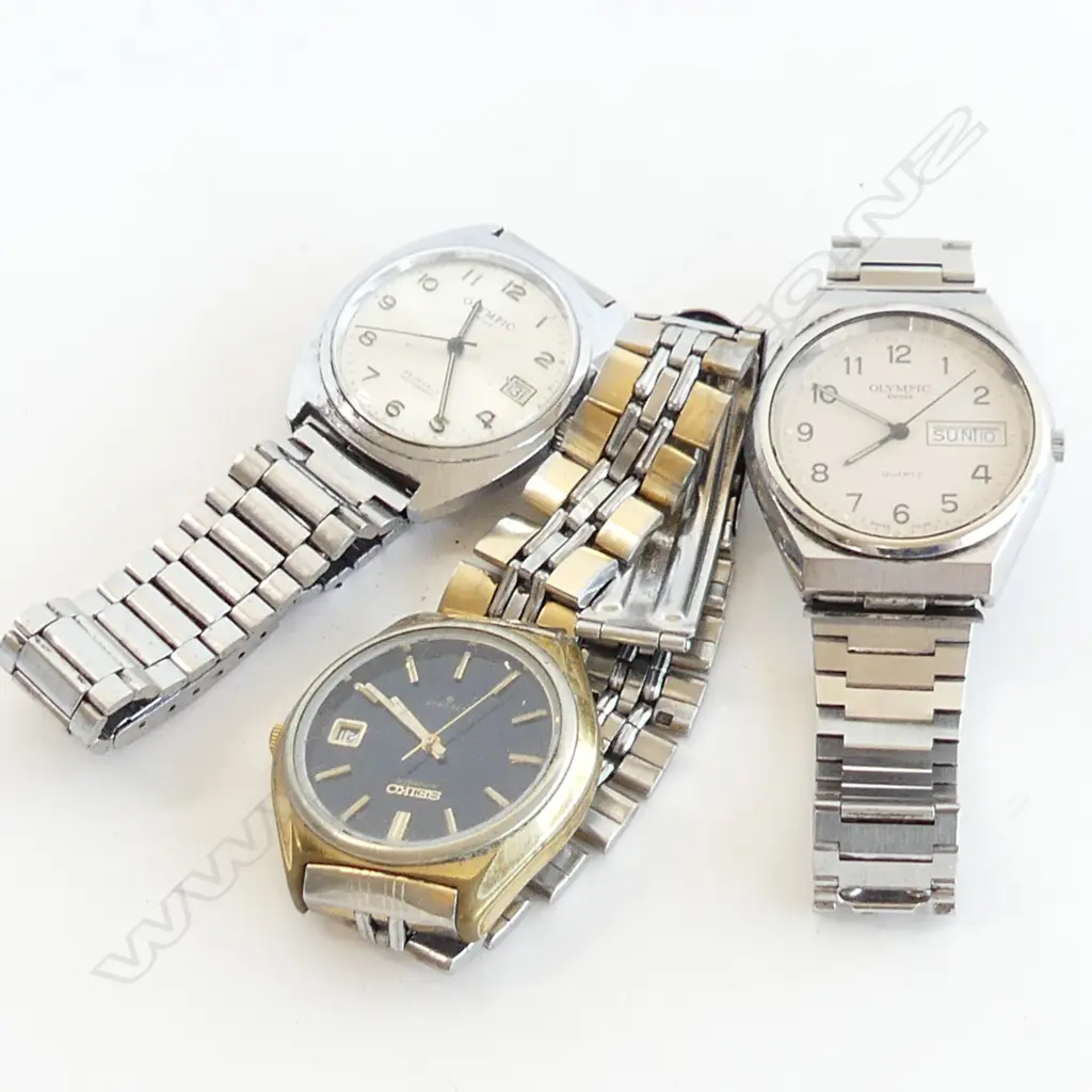 3 OLD MENS WRIST WATCHES; SEIKO & OLYMPIC Image 1++