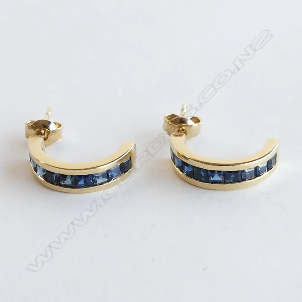 14CT GOLD & SAPPHIRE HOOP EARRINGS 2.8GMS Image 1++