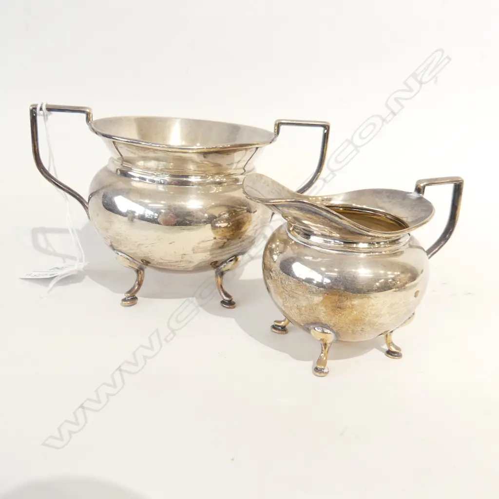 VINTAGE STG SILVER MILK JUG & SUGAR BOWL, BIRMINGHAM 1925 & 26, DENTS TO BOWL  220GMS Image 1++