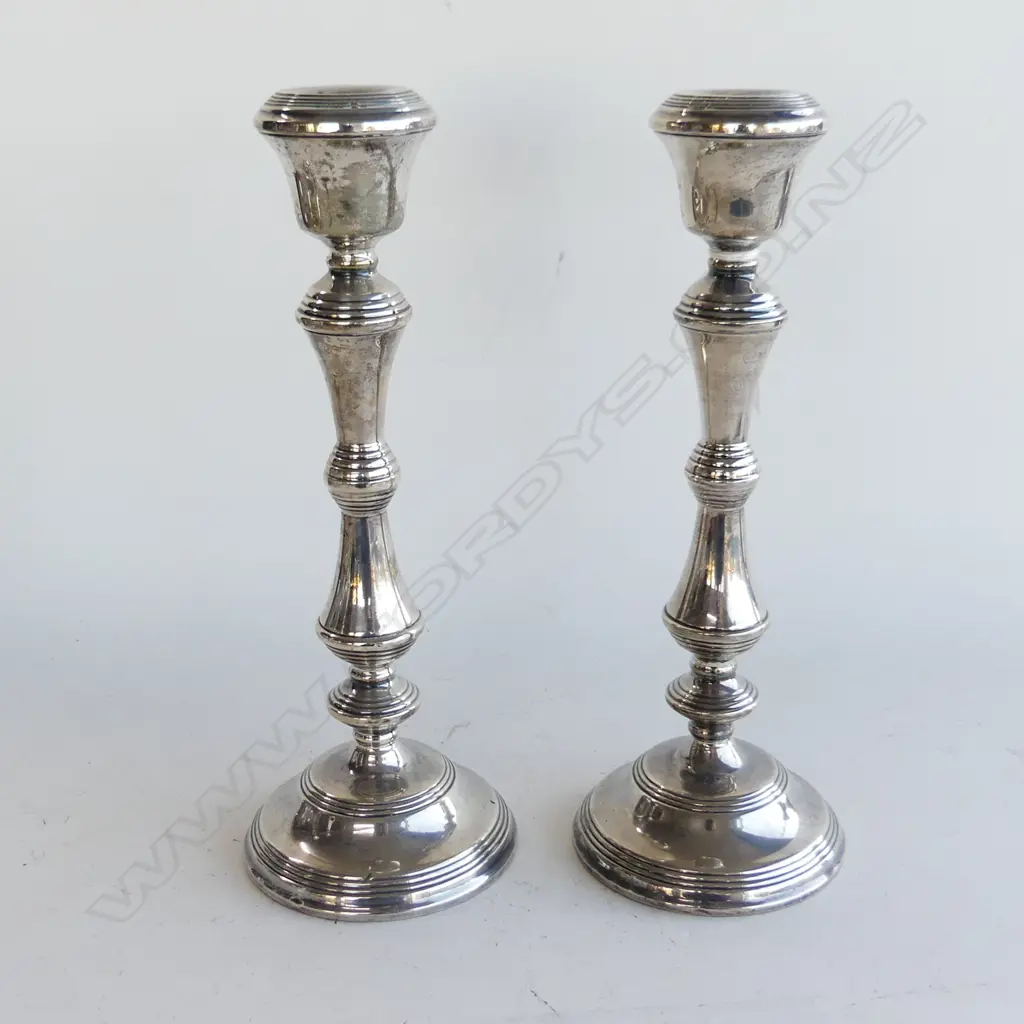 PR TALL SILVER COLUMN CANDLESTICKS Birmingham 1977 H.305mm. 'Filled' total weight 1.6kgs Image 1++