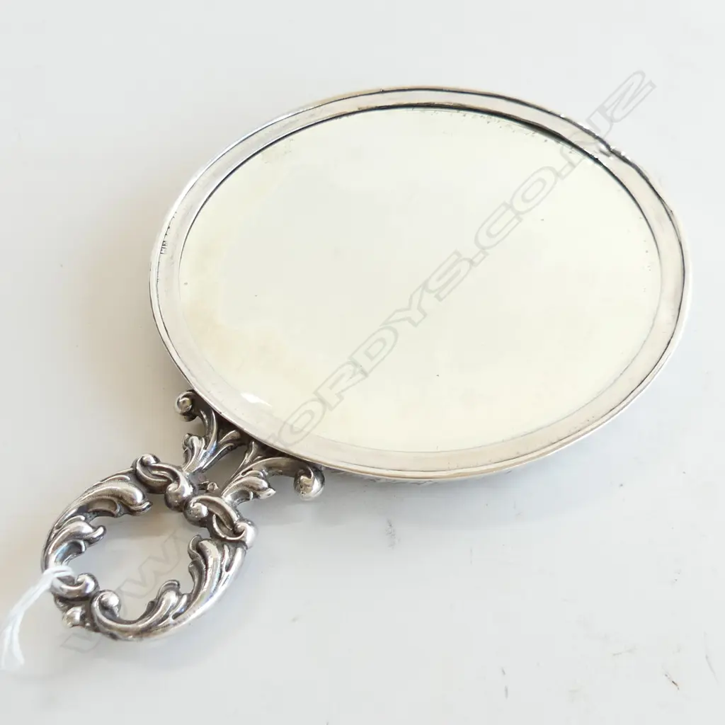 STG SILVER HAND MIRROR w. REYNOLD ANGELS CHESTER 1906 150mm dia Image 1++