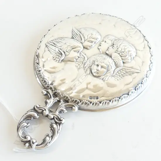STG SILVER HAND MIRROR w. REYNOLD ANGELS CHESTER 1906 150mm dia