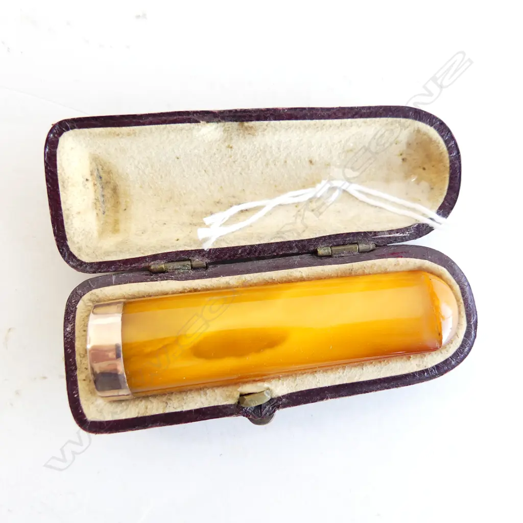 9CT GOLD & AMBER CIGAR HOLDER, BIRMINGHAM 1912  - IN CASE Image 1++