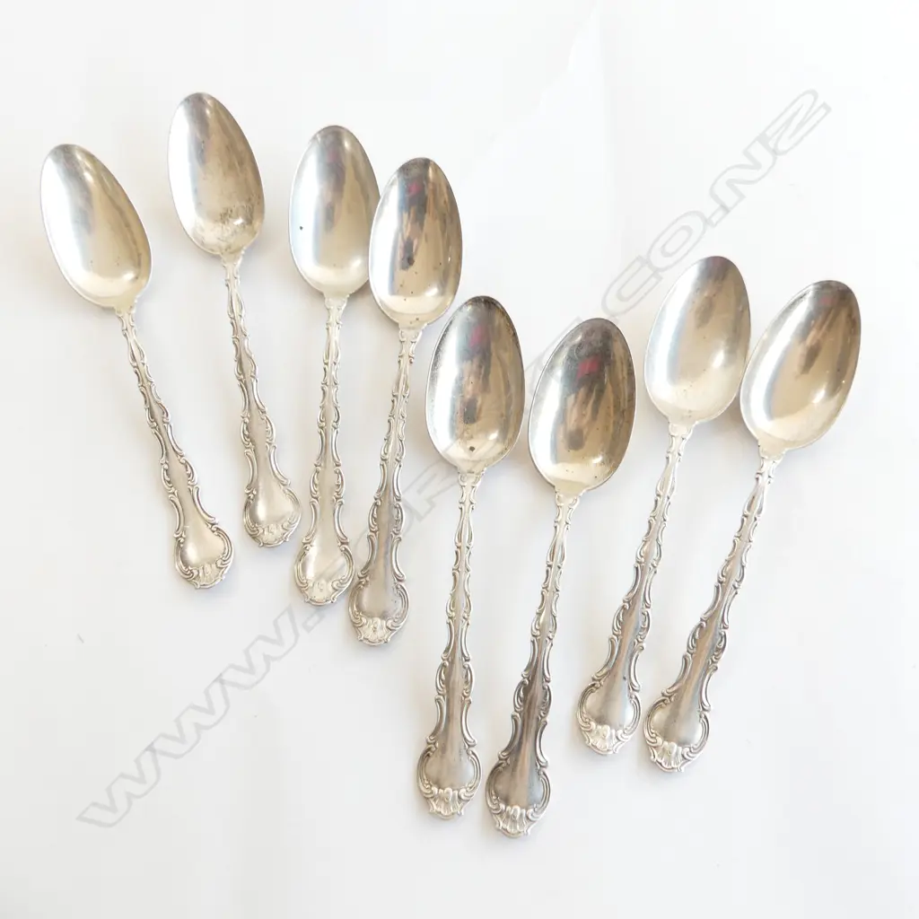 SET 8 STG SILVER TEASPOONS, SOME WEAR 122GMS Image 1++