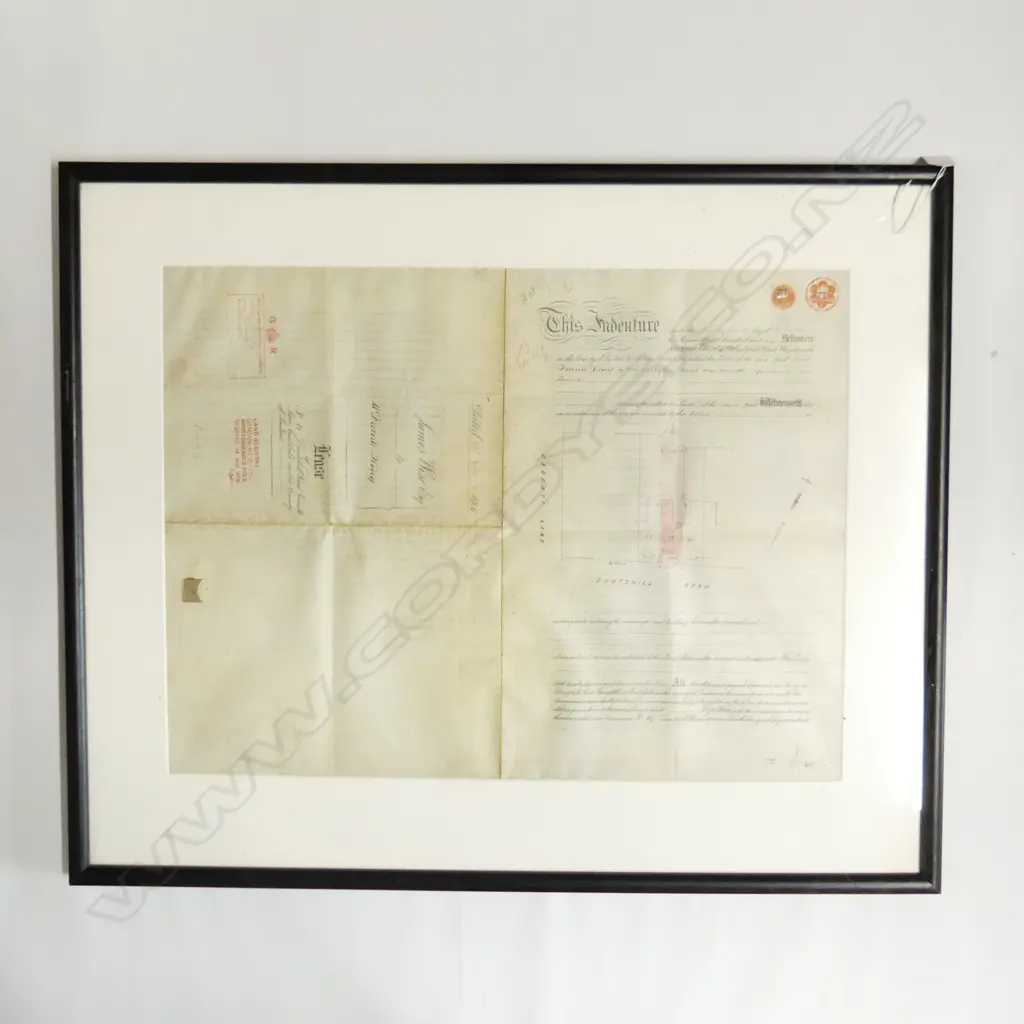 FRAMED DOUBLE SIDED INDENTURE - WANDSWORTH LONDON 1906 460x620mm Image 1++