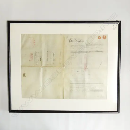 FRAMED DOUBLE SIDED INDENTURE - WANDSWORTH LONDON 1906 460x620mm