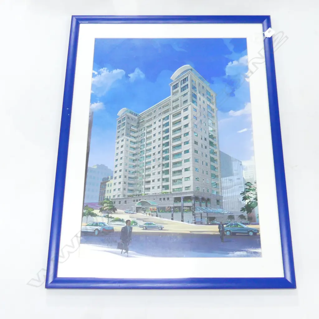 COLIN ALLEN ACRYLIC AUCKLAND HOTEL ? signed & dated 5 1996. 700x490mm. Framed Image 1++