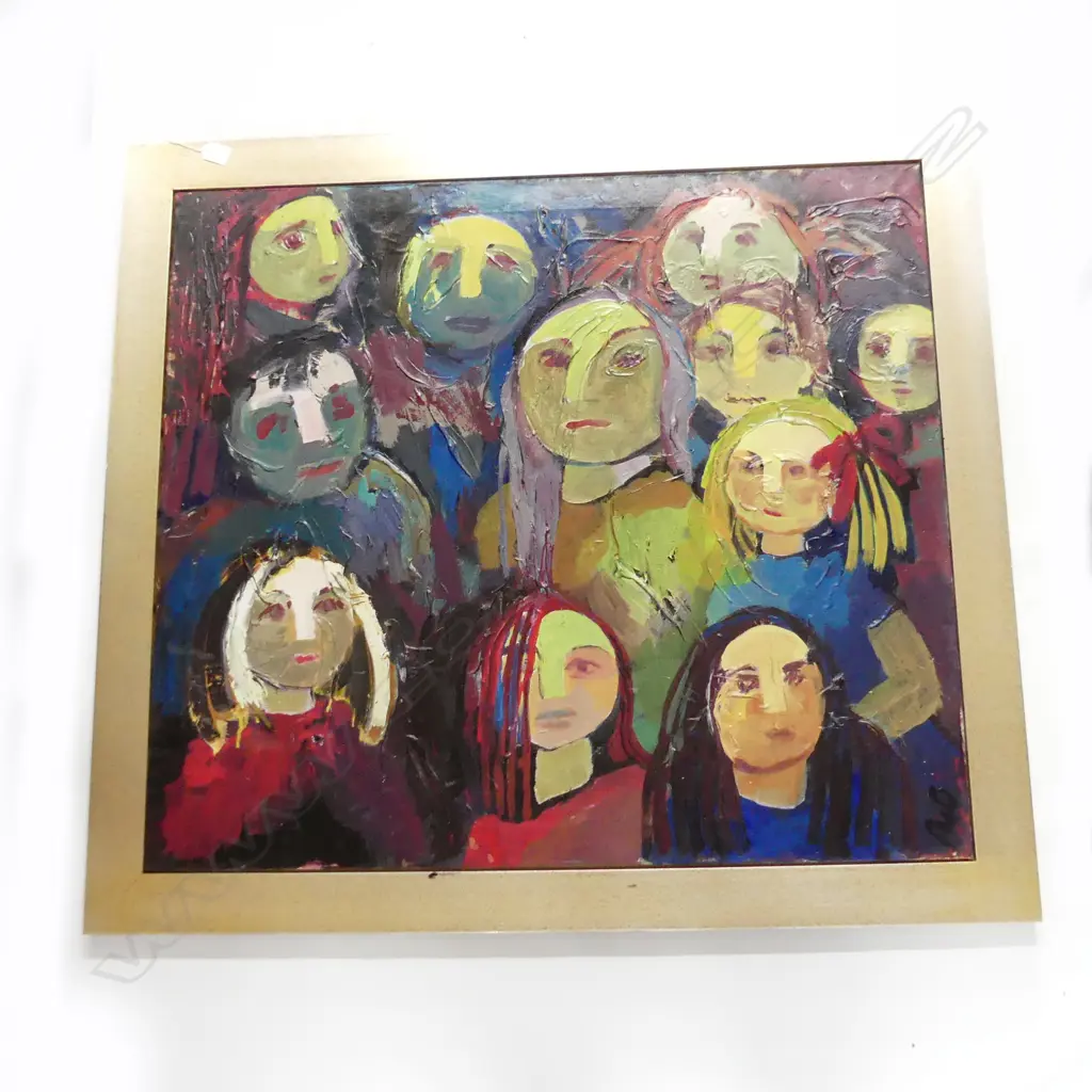 LARGE OIL ON CANVAS GIRL FACES H960MM W1M100MM Image 1++