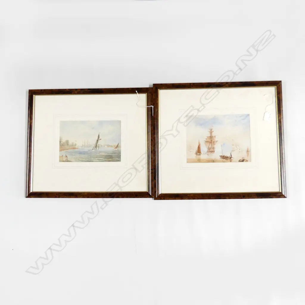 2 UNSIGNED - RICHARDS LYDE HORNBROOK? - VICT W/C SAILING SHIPS IN HARBOUR H410MM W480MM Image 1++