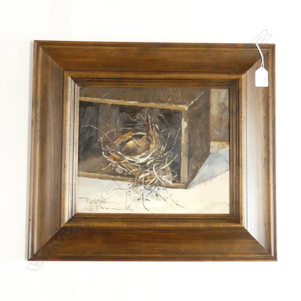 RUSSELL HOLLINGS 'NEST IN A BOX'  OIL ON BOARD 2015 230x280mm Image 1++