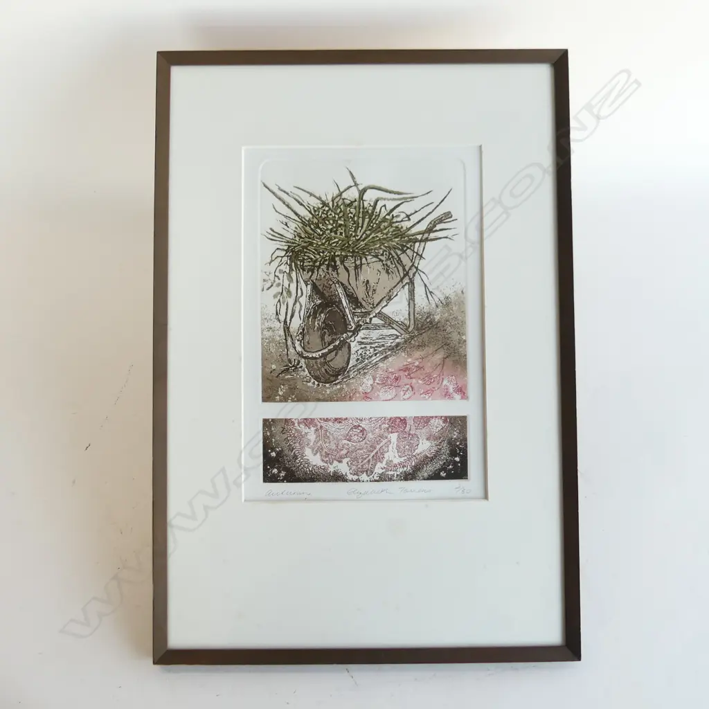 NUMBERED PRINT WHEELBARROW SIGNED ELIZABETH TANEUS H530MM W360MM Image 1++