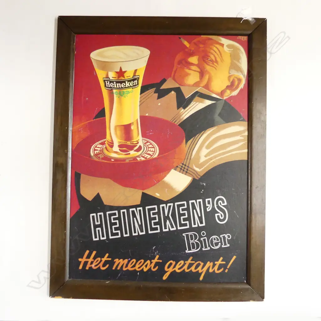 REPRO VINTAGE FRAMED GERMAN HEINEKEN ADVERT 940x710mm overall  Image 1++