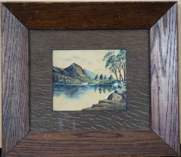 UKNOWN CANADIAN ARTIST, MOUNTAIN WITH LAKE & PINE TREES, OIL ON CARD, 100mm x 120mm Image 1++