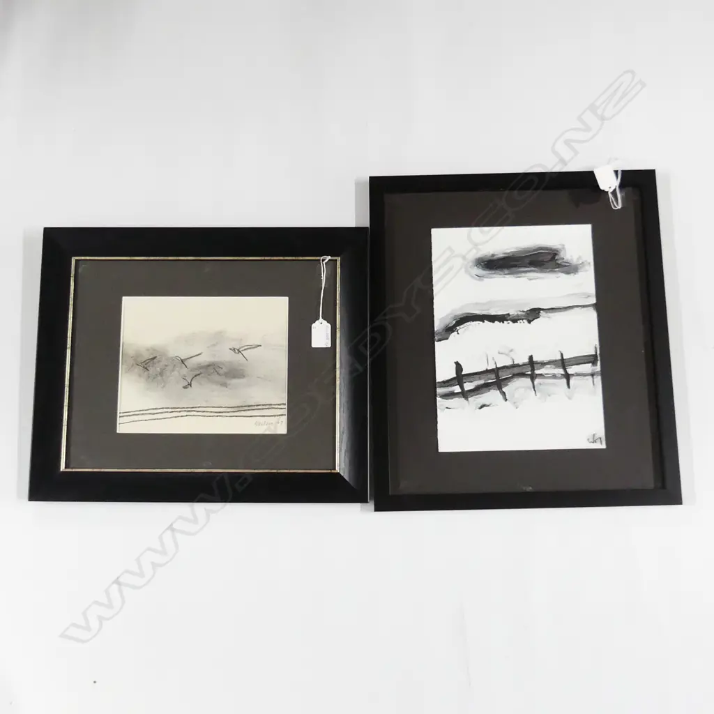 NOELEEN HEALEY 2 ARTWORKS. ACRYLIC landscape + monoprint.. Lgest 300x200mm Image 1++