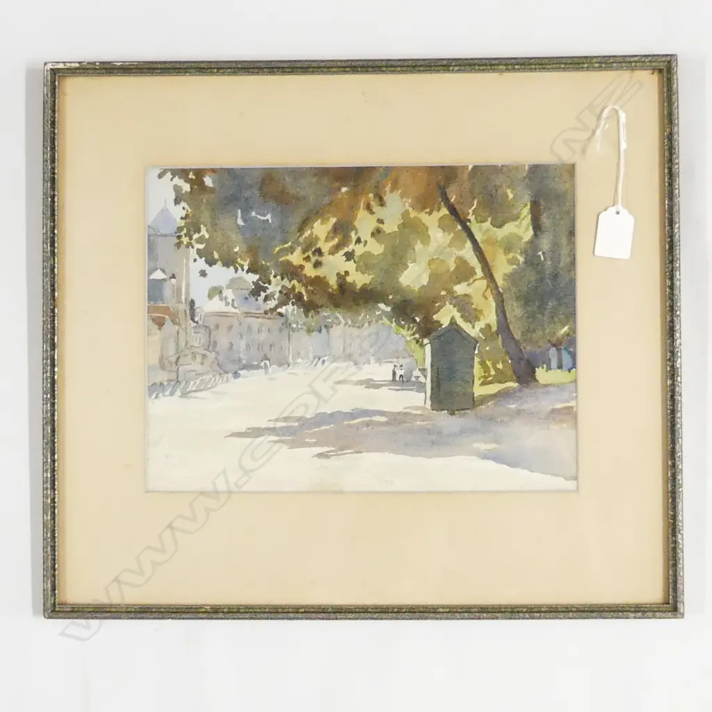 1930'S ARTIST UNKNOWN W/C TOWN STREET SCENE225 x 300mm Image 1++