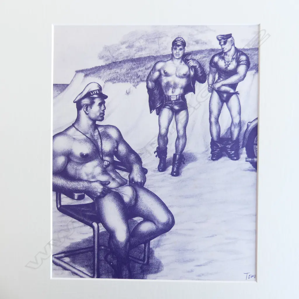 4 TOM OF FINLAND PRINTS; 'I AM A THEIF', COWBOY PR, 'ONE WAY', BEACH TRIO 270x210mm Image 1++