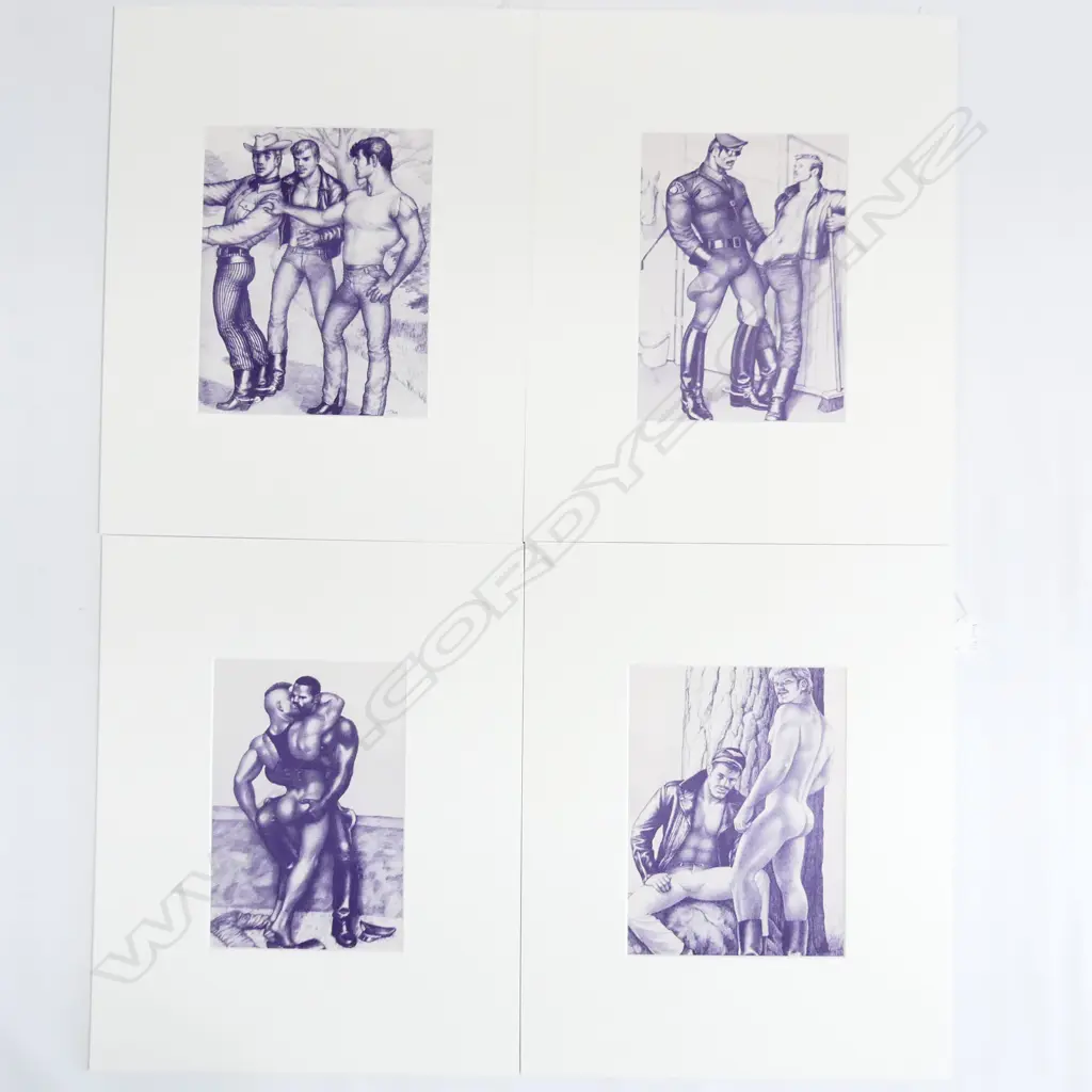4 TOM OF FINLAND PRINTS; BLUE TONE 3 DUOS + A TRIO 270x200mm Image 1++