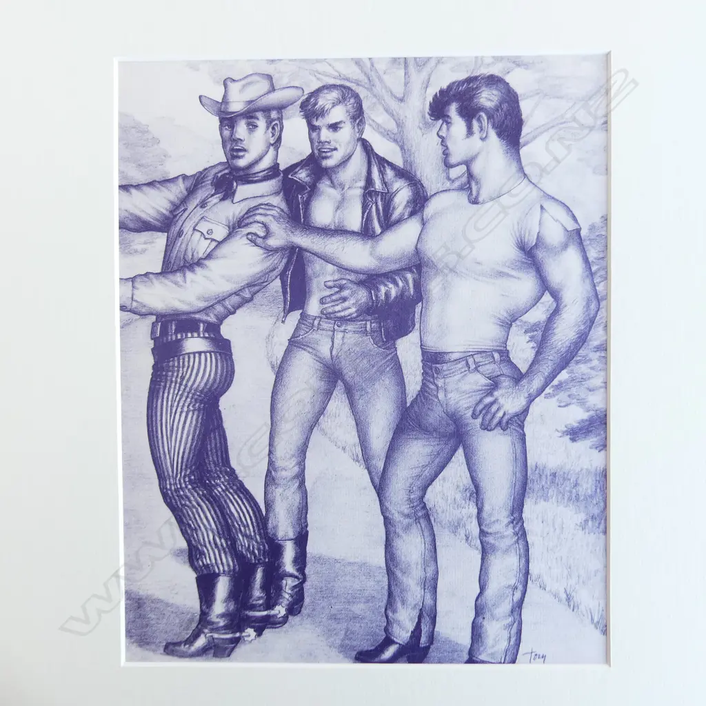4 TOM OF FINLAND PRINTS; BLUE TONE 3 DUOS + A TRIO 270x200mm Image 1++
