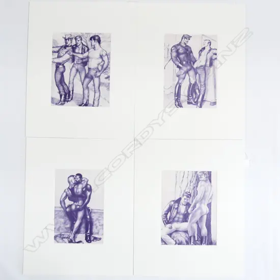 4 TOM OF FINLAND PRINTS; BLUE TONE 3 DUOS + A TRIO 270x200mm