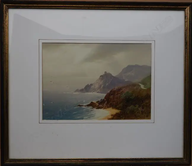 F. SHARLAND (UK), ENGLISH COAST, WOODBY BAY LOOKING TO LYNTON IN NORTH DEVON, WATERCOLOUR, SIGNED, 260mm x 350mm Image 1++