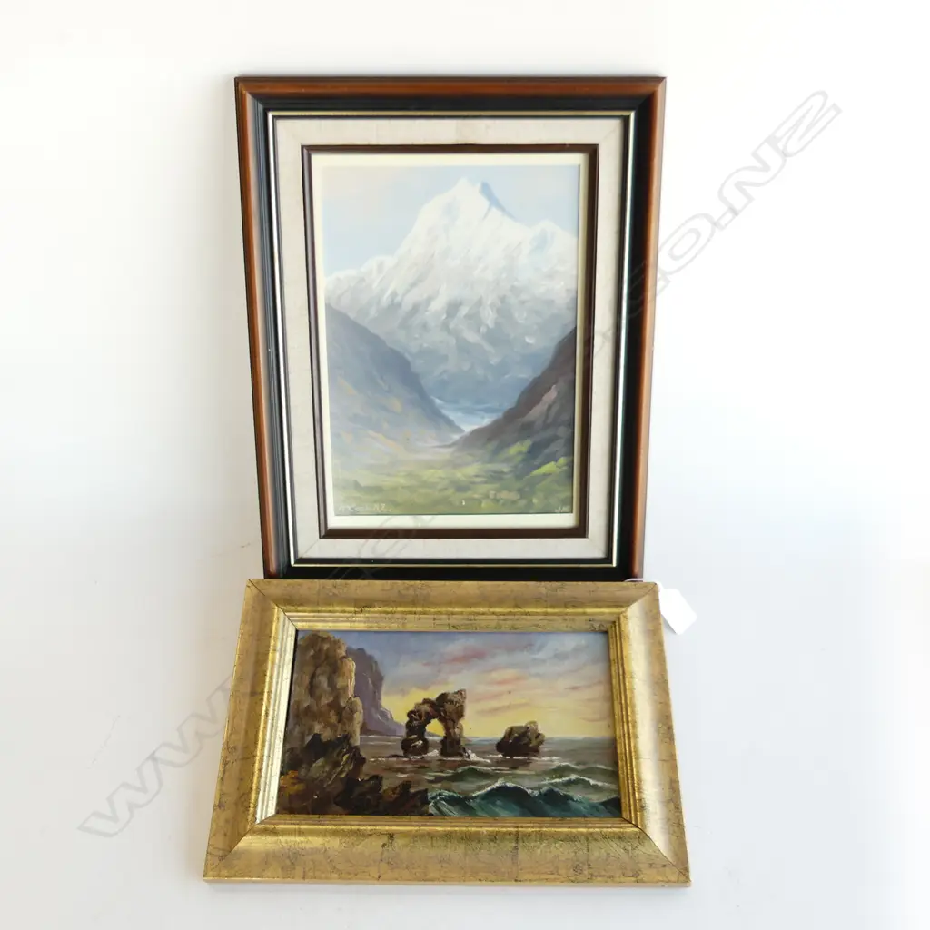 2 COLONIAL OILS; JOHN MADDEN, MT COOK 280x200mm + COASTAL SCENE Image 1++