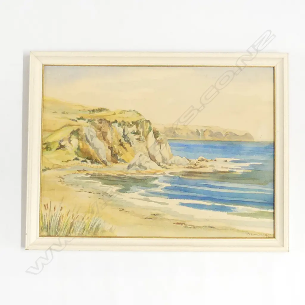 THELMA DE LANCY GREEN (NZ 1909-2000), TITAHI BAY WITH MANA ISLAND, WATERCOLOUR, 270mm x 370mm Image 1++