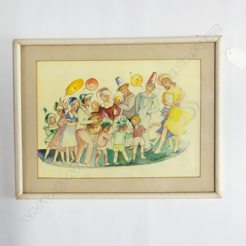 LOUISE BELL c1940. untitled BIRTHDAY PARTY. WATERCOLOUR 180 x 250mm. Image 1++