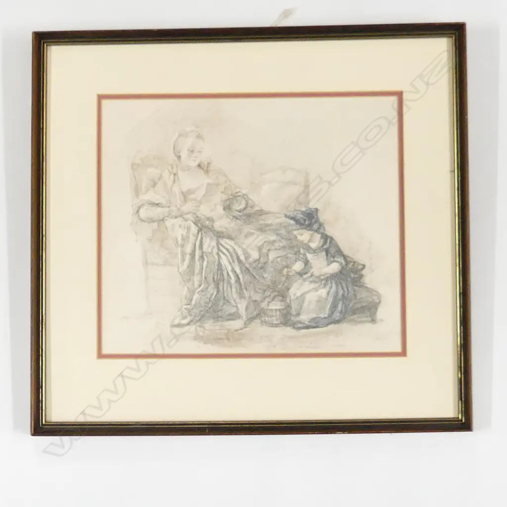 UNKNOWN UK ARTIST, MOTHER & DAUGHTER EARLY 19thC., PRINT, 240mm x 280mm Image 1++