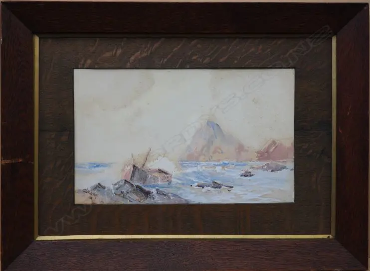 CHARLES WILLIAM FOSTER (NZ 1840-1920), SHIPWRECK ON ROCKS, WATERCOLOUR, SIGNED, 190mm x 300mm Image 1++